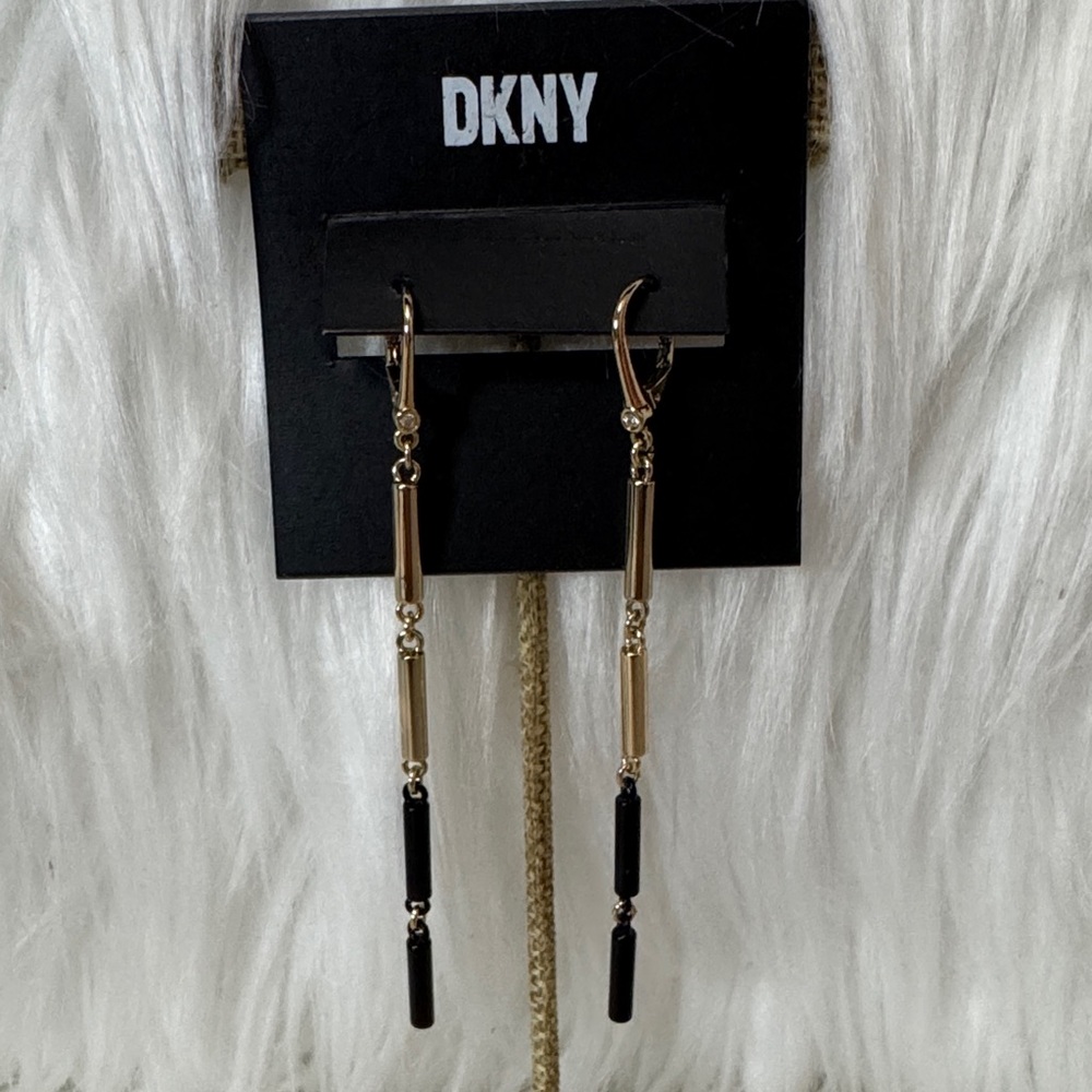 DKNY Black and Gold Linear Earrings